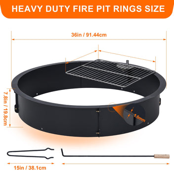 Garvee 36" Round Steel Campfire Ring Liner Rim, All Weather Powder Coated Metal Bonfire Burner Insert for Patio Backyard and Garden