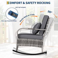 Garvee 3-Piece Rattan Patio Rocking Chair Set with Cushions, 2-Tier Glass Table for Porch, Balcony, Garden