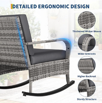 Garvee 3-Piece Rattan Patio Rocking Chair Set with Cushions, 2-Tier Glass Table for Porch, Balcony, Garden