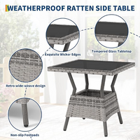 Garvee 3-Piece Rattan Patio Rocking Chair Set with Cushions, 2-Tier Glass Table for Porch, Balcony, Garden