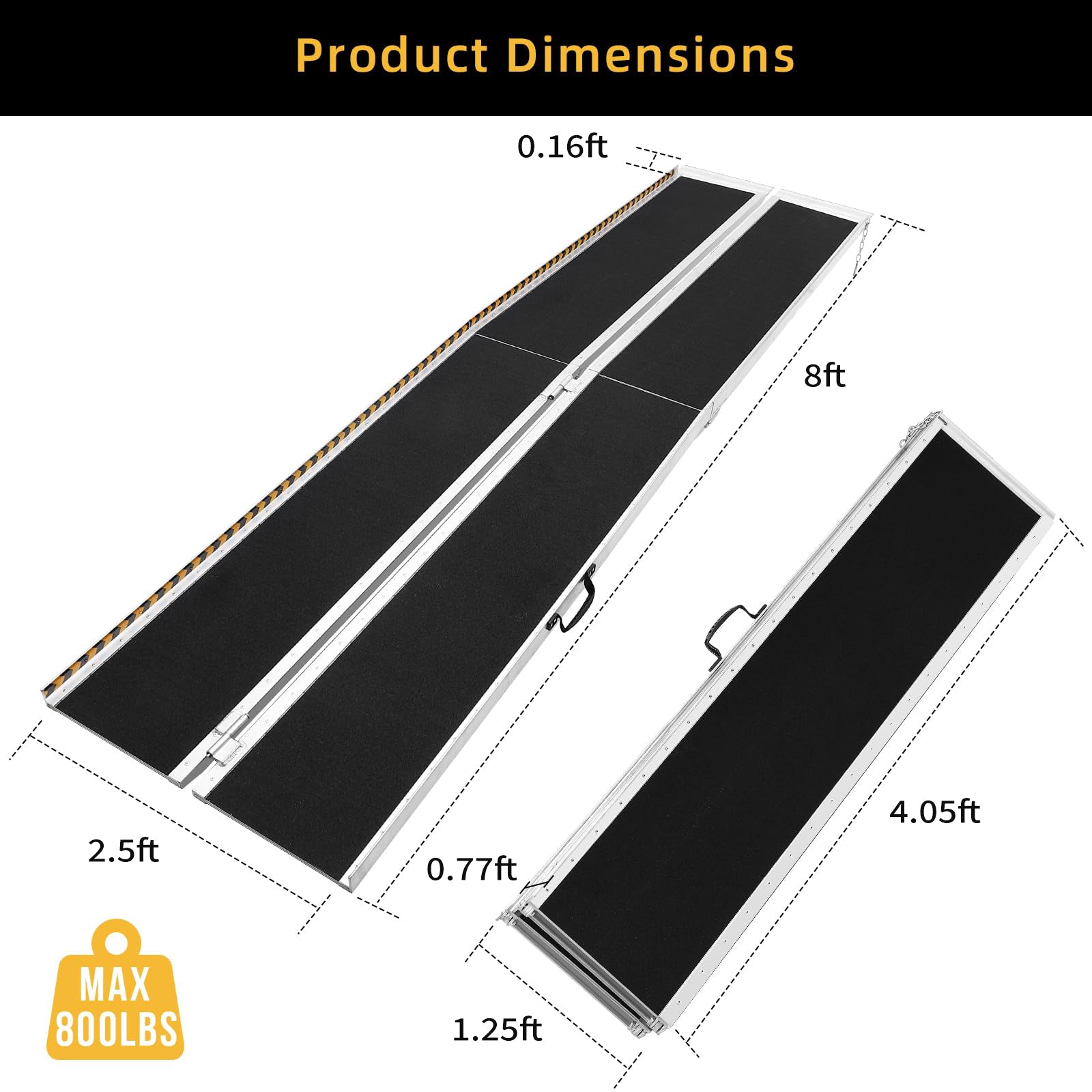 Garvee 8FT Portable Aluminum Wheelchair Ramp – Non-Skid Anti-Slip Threshold Ramp for Home, Cars, Curbs, Stairs & Scooters Handicap Accessible