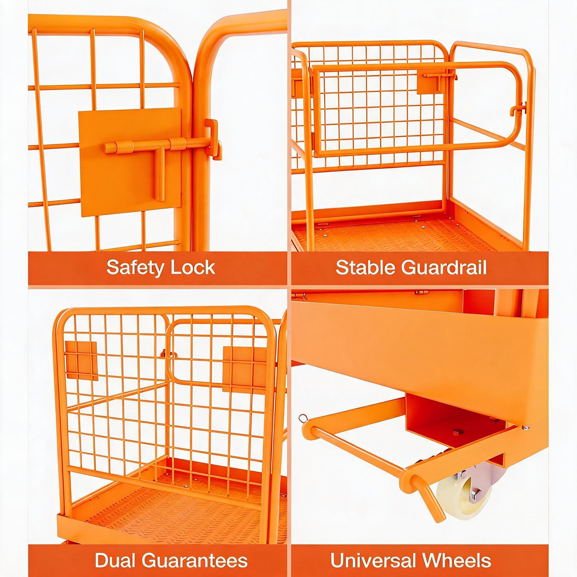 Garvee 36" × 36" Forklift Safety Cage, 1800 lb Foldable Steel Man Basket with Guardrail Chain & Anti-Slip Deck, Orange