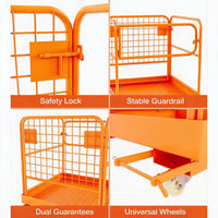 Garvee 36" × 36" Forklift Safety Cage, 1800 lb Foldable Steel Man Basket with Guardrail Chain & Anti-Slip Deck, Orange