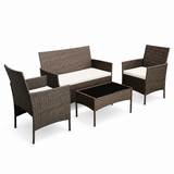 Garvee 4-Piece Rattan Patio Conversation Set, Gray Wicker Outdoor Sofa Set with Cream Cushions & Glass Table - Gray / Creamy White