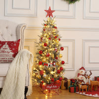 Garvee 4.5 ft Prelit Snow Flocked Christmas Tree with Sleigh Ride Base, Artificial Xmas Tree with 200 Lights, 12 Ball Ornaments, Small Christmas Tree for Home, Office