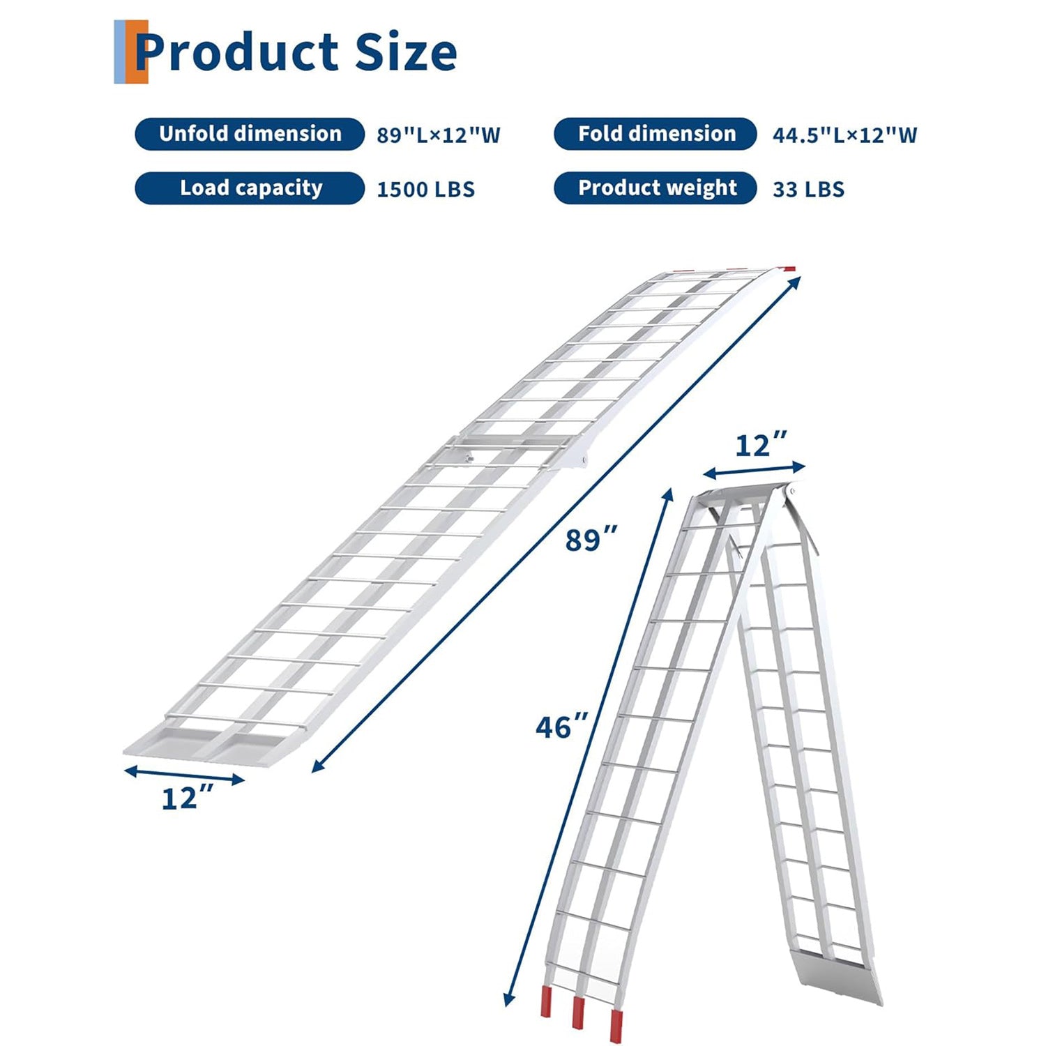 GARVEE 89" Aluminum Motorcycle Ramp - 750LB Capacity Foldable w/Non-Slip Surface & Safety Straps for Pickup Trucks