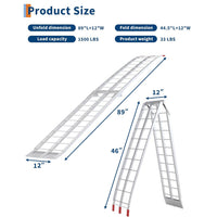 GARVEE 89" Aluminum Motorcycle Ramp - 750LB Capacity Foldable w/Non-Slip Surface & Safety Straps for Pickup Trucks