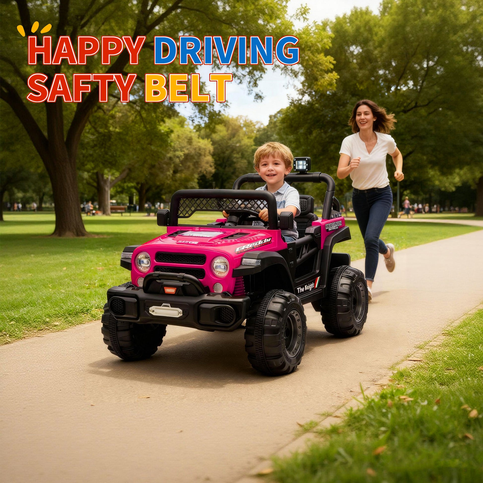 Garvee 12V Kids Electric Ride-On Truck – Dual 550W Motors, 3 Speeds, Remote Control, Spring Suspension, LED Lights, Music Player, Safety Belt – Battery Powered Car for Kids Ages 3-8, Rose