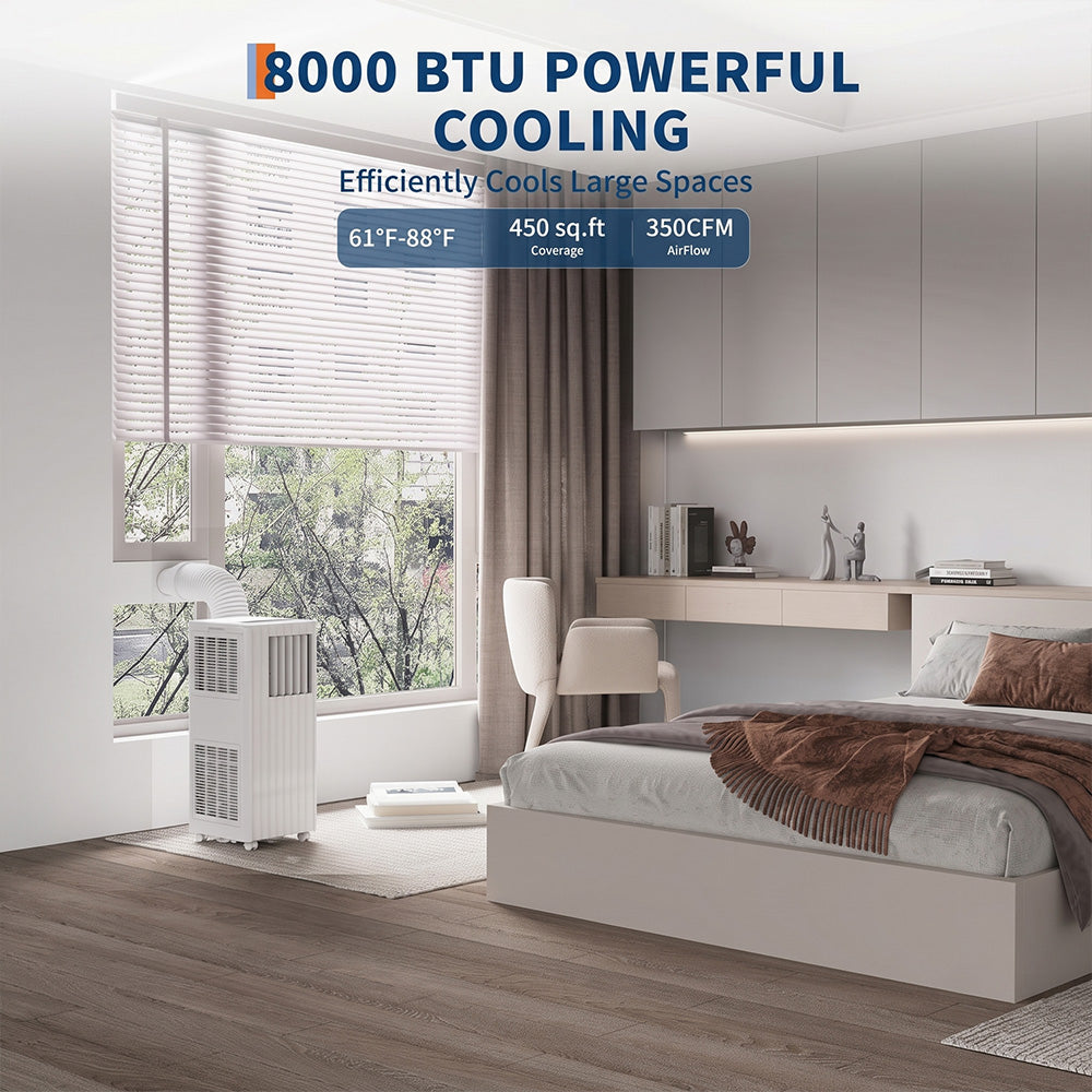 Garvee 8000 BTU Portable Air Conditioner, 3 In 1 AC Unit Built-In Cool, Dehumidifier & Fan for Rooms Up to 350 Sq.Ft, Energy Saving AC with Remote/24H Timer for Dorms/Indoor Rooms - White