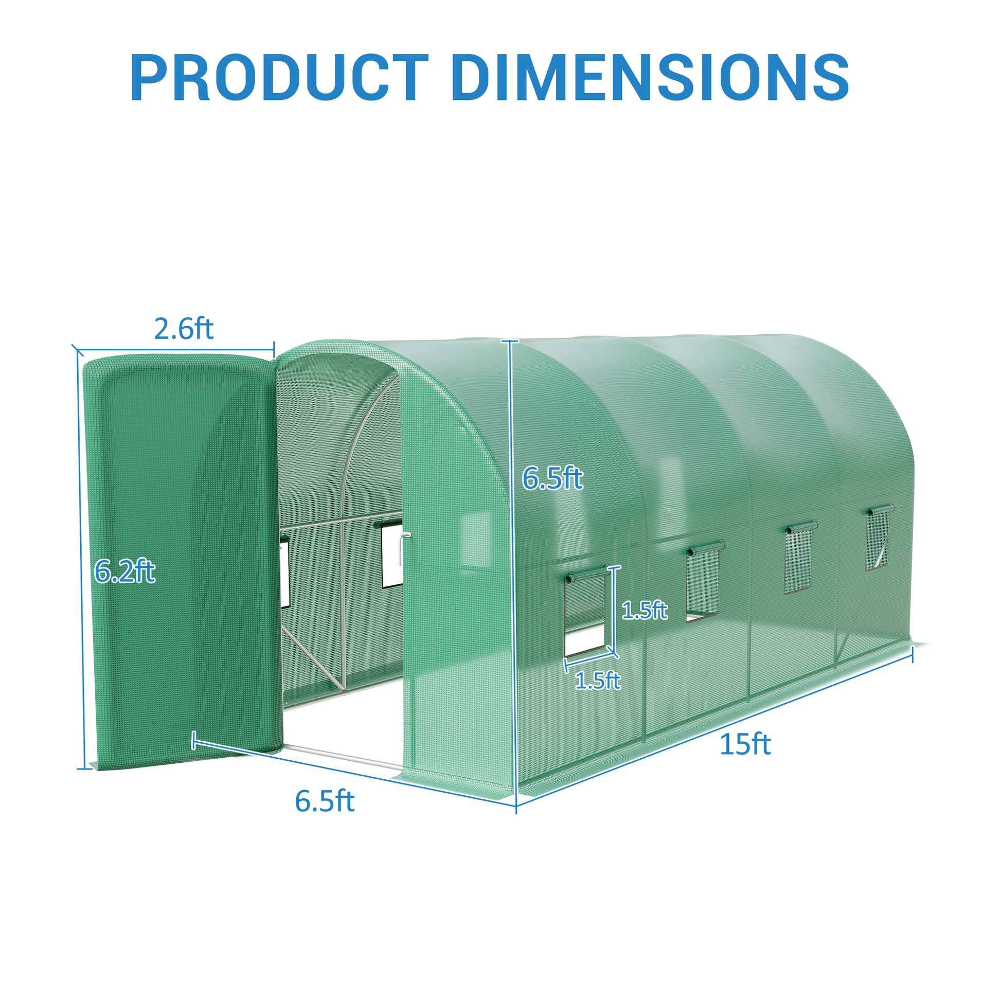 Garvee Walk-in Greenhouse Tunnel 15x6.5x6.5ft,Galvanized Steel Tunnel Greenhouse with Doors and Window,Garden Hot House for Home Gardening Seed Germination