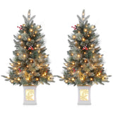 Garvee 3ft Prelit Artificial Christmas Tree with Snowflake Light Box Base, 78 Warm Lights & Red Berry for Front Door, Porch, Entryway, Fireside Christmas Decoration, Set of 2 - Snowflake-8 Light Modes-2 Pack
