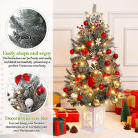 Garvee 3ft Prelit Artificial Christmas Tree with Snowflake Light Box Base, 78 Warm Lights & Red Berry for Front Door, Porch, Entryway, Fireside Christmas Decoration, Set of 2