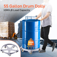 Garvee 55 Gallon Drum Dolly, 1000 lb Galvanized Steel Barrel Cart with 5 Swivel Casters and 2 Brakes, Silver