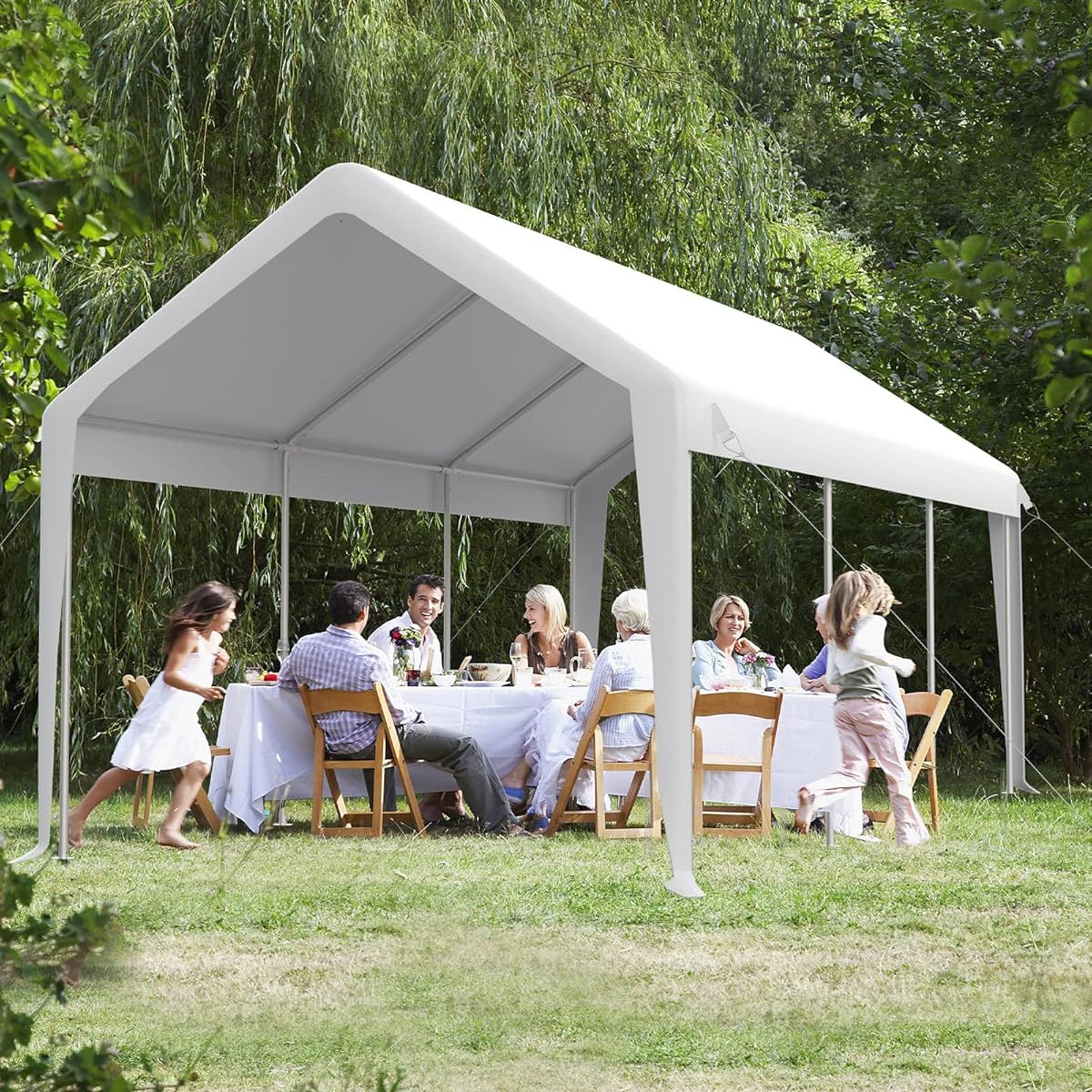 Garvee 13'x25' 200G Carport Top Replacement Cover , Heavy-Duty Garage Top Tent Shelter Tarp Waterproof & UV Protected (Top Cover Only, Frame Not Included), White