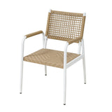 Garvee 2-Piece Stackable Rattan Patio Dining Chairs, All-Weather Outdoor Armchairs with Cushions, White & Brown - White powder + brown rattan