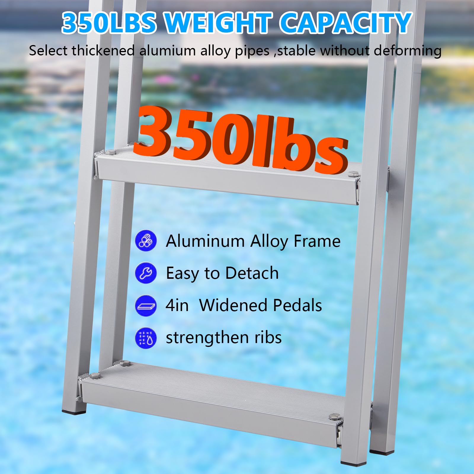 Garvee 4 Step Angled Removable Dock Ladder with Dual Handrails, Heavy Duty Aluminum Boat Dock Ladder with Non-Slip Steps, Adjustable Height, 350 lb Capacity for Lake & Marine Dock