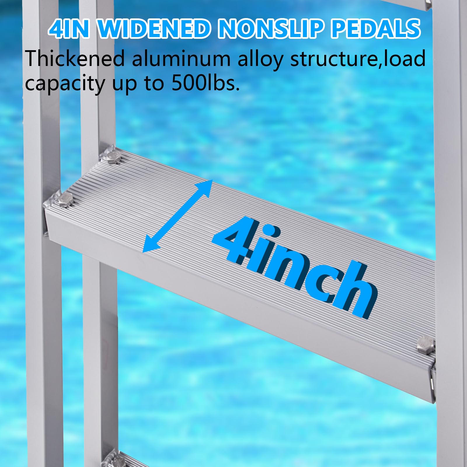 Garvee 4 Step Angled Removable Dock Ladder with Dual Handrails, Heavy Duty Aluminum Boat Dock Ladder with Non-Slip Steps, Adjustable Height, 350 lb Capacity for Lake & Marine Dock