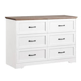 Garvee Wood Dresser with 6 Drawers, Premium Laminated Composite Woods, Brass Knobs, Roller Glides, Anti-Tip, White/Brown, Bedroom, Living Room - White & Brown