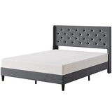 Garvee Queen Button Tufted Platform Bed Frame + Velvet Upholstered + Wingback Headboard + Strong Wooden Slats + Noise-Free + Plastic Foot Plugs + Dark Grey, Queen + Bedroom - Gray