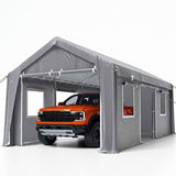 Garvee 13'x20' Portable Garage, Heavy Duty Car Port Canopy with Reinforced Steel Poles, 4 Roll-Up Doors & Ventilated Windows, Silver Grey - Grey