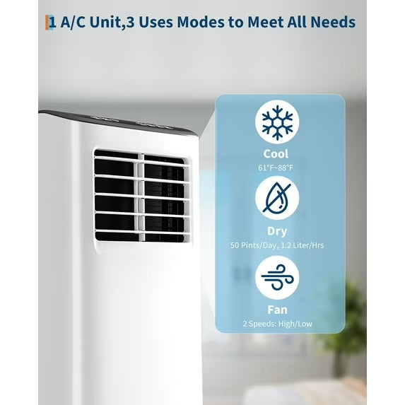 Garvee Portable Air Conditioner - 8,000 BTU, Cools Up to 350 Sq.Ft, 3-In-1 Functionality (Cooling, Dehumidification, Fan), Full-Function Remote Control, Includes Window Kit, White