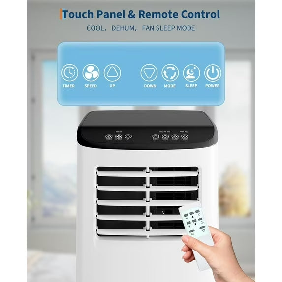 Garvee Portable Air Conditioner - 8,000 BTU, Cools Up to 350 Sq.Ft, 3-In-1 Functionality (Cooling, Dehumidification, Fan), Full-Function Remote Control, Includes Window Kit, White