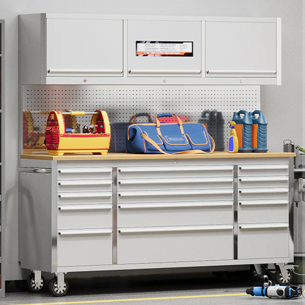 Garvee 72X18 Inch Tool Chest with 15 Drawers, Locking System, Stainless Steel, Mobile Storage Cabinet, High Capacity for Workshop & Garage