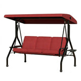Garvee 3-Person Outdoor Patio Swing Chair with Adjustable Canopy, Thick Removable Cushions, Cup Holders, Steel Frame for Garden Backyard, Red - Red