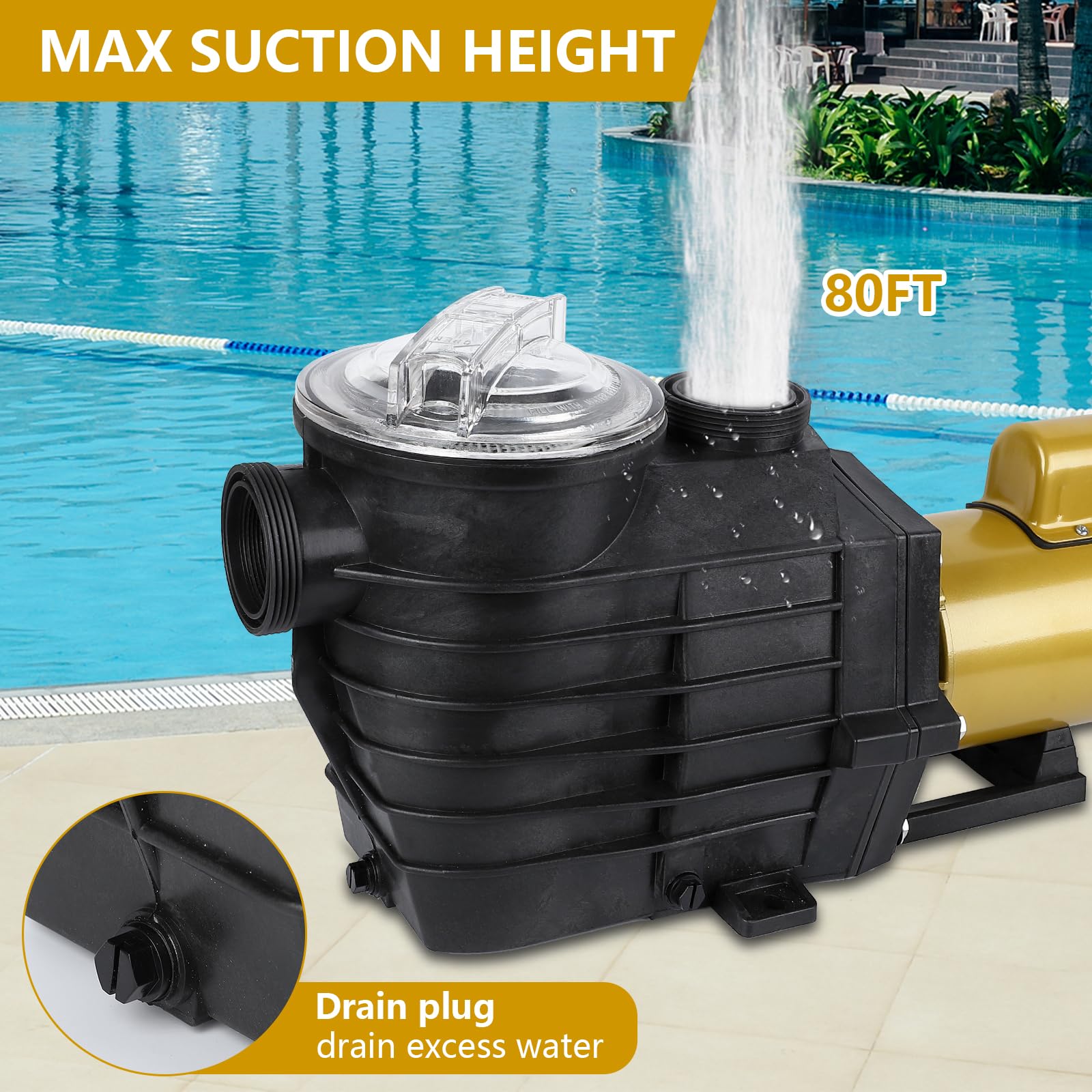 Garvee 3HP Swimming Pool Pump Dual voltage pump In/Above Ground Water Pump, 115V/230V 8896GPH & High Flow, Powerful Primming Swimming Pool Pumps with Filter Basket, Low Noise for Family
