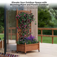 Garvee 2-Pack 29.5" × 13" × 60" Raised Garden Bed with Trellis, Wood Planter Box with Wheels & Drainage Holes