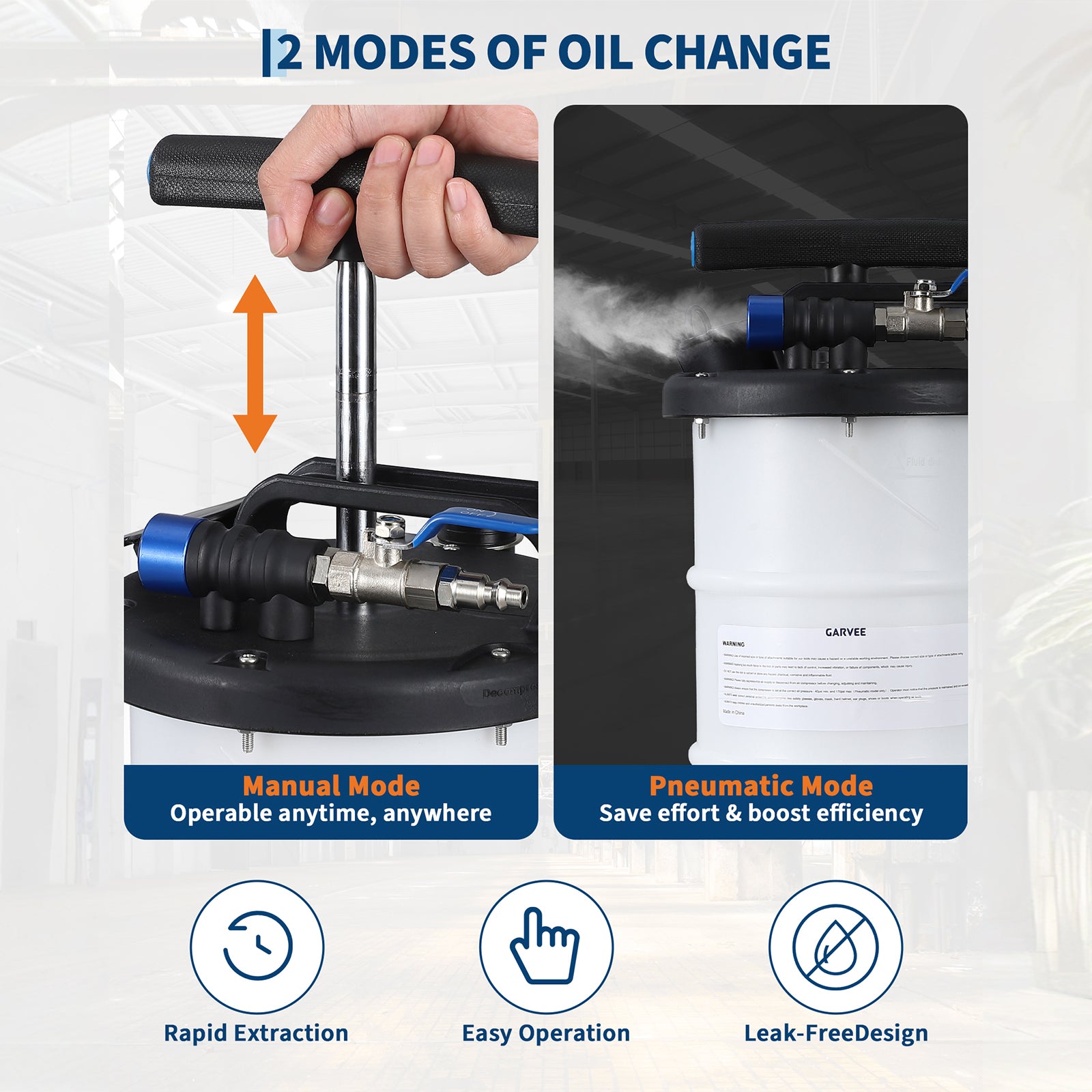 Garvee Vacuum Oil Extractor, Pneumatic & Manual Fluid Extractor Pump with Tank, Extension Tubes & Brake Bleeding Hose for Fast, No-Mess Oil Changes