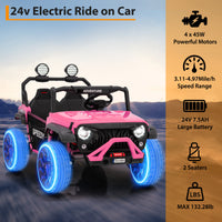 Garvee Ride P Series 24V Kids Toddler Ride On Truck 4WD 3 Speeds Large 7AH Battery Bluetooth MP3 Parent Safety Brake Red Outdoor Play - Pink