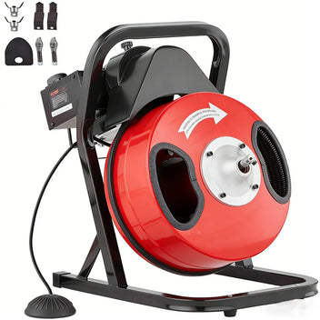 Garvee Electric Drain Cleaning Machine – 50FT x 1/2" Portable Sewer Snake Auger with 6 Cutters, Auto-Feed, Air-Activated Foot Switch, Heavy Duty Design, Wheels for Easy Transport, Cleans 1"-4" Pipes in Sinks, Toilets, Bathrooms – Size: 50FT