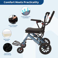 Garvee Portable Folding Wheelchair, Travel Wheelchair with handbrake, Ultra-Light Wheelchair for The Elderly and Children(16in Seat Width 8in PVC Rear Whee)