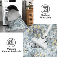 Garvee Boho Blue 6x9 Washable Rug, Oriental Vintage Non Slip Soft Faux Wool Stain Resistant Carpet for Living Room, Bedroom, Office