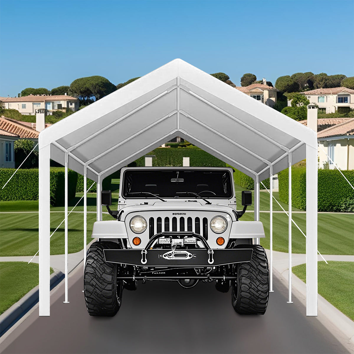 Garvee 10'x20' Heavy-Duty Carport Replacement Cover Waterproof UV Protected Top for Garage Tent Shelter White (Frame Not Included)