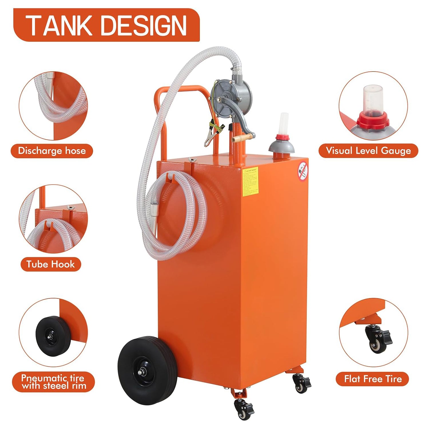 Garvee 30 Gallon Gas Caddy, Portable Fuel Transfer Storage Tank with 4 Wheels and 2-Way Rotary Pump, Large Diesel Kerosene Can Container for Cars Boat ATV Motorcycle Lawnmower, Orange