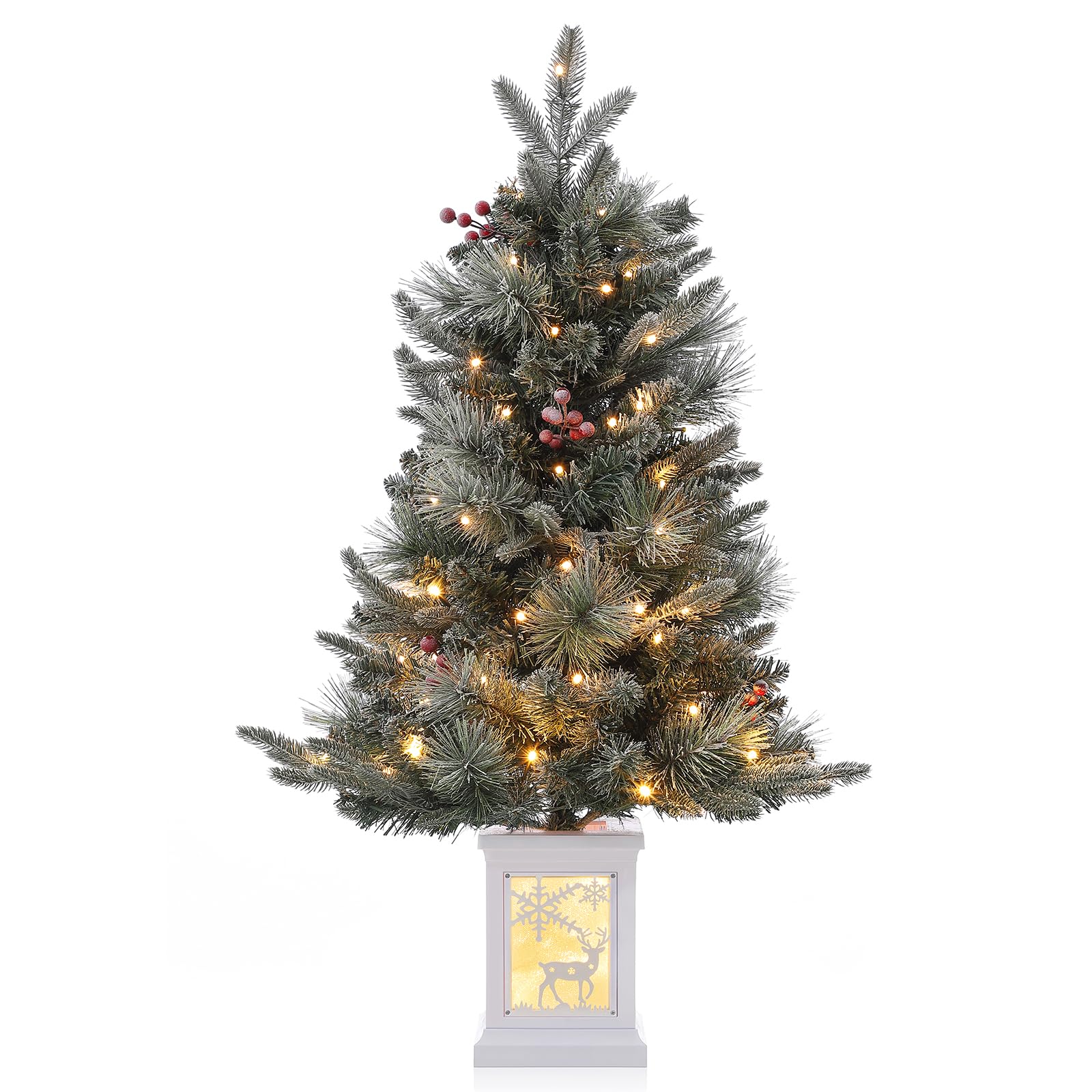 Garvee 3ft Pre-Lit Christmas Tree, Small Lighted Christmas Tree with Lighting Elk Base, Artificial Xmas Trees with 78 LED Lights & 8 Lighting Modes Christmas Decoration for Home, Office