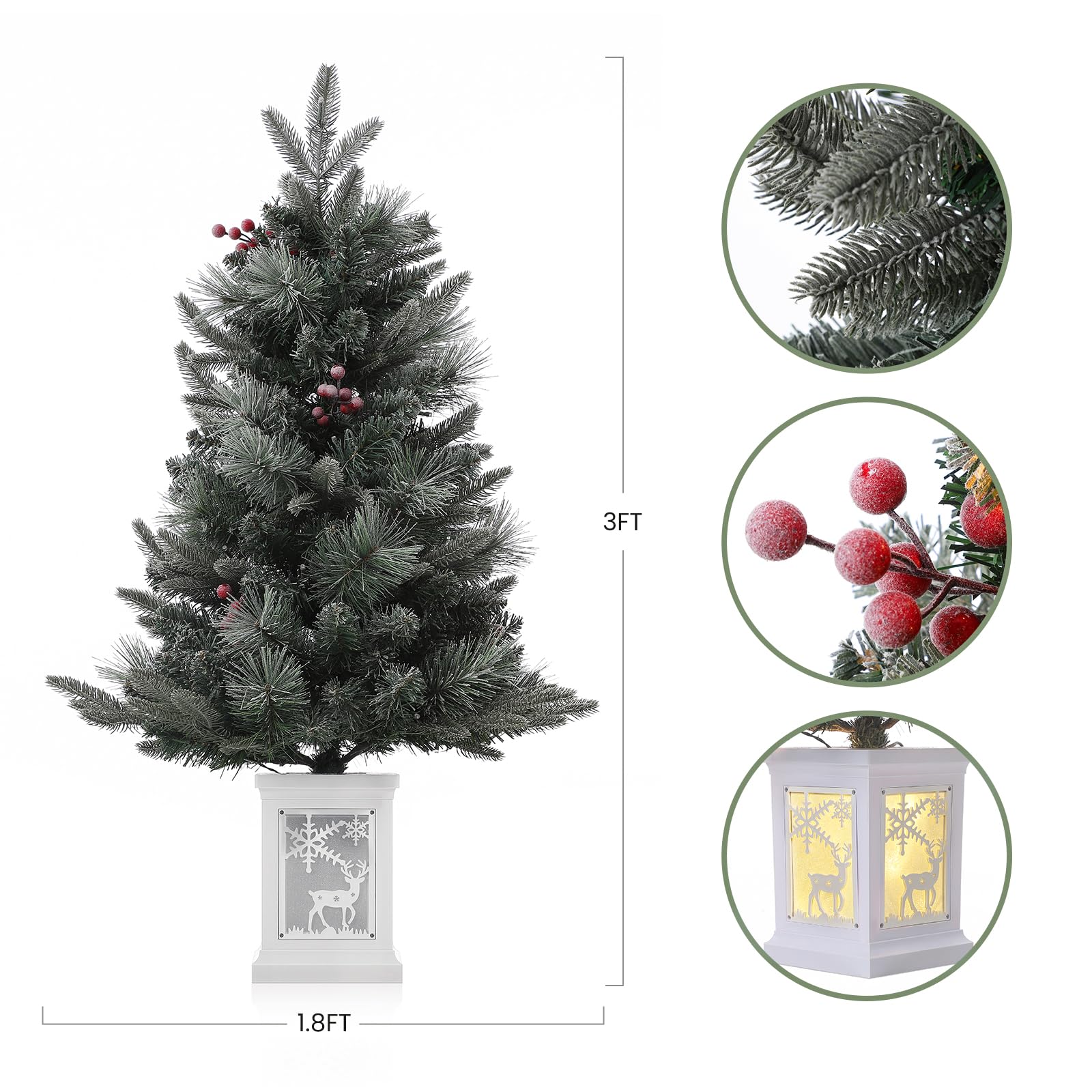 Garvee 3ft Pre-Lit Christmas Tree, Small Lighted Christmas Tree with Lighting Elk Base, Artificial Xmas Trees with 78 LED Lights & 8 Lighting Modes Christmas Decoration for Home, Office
