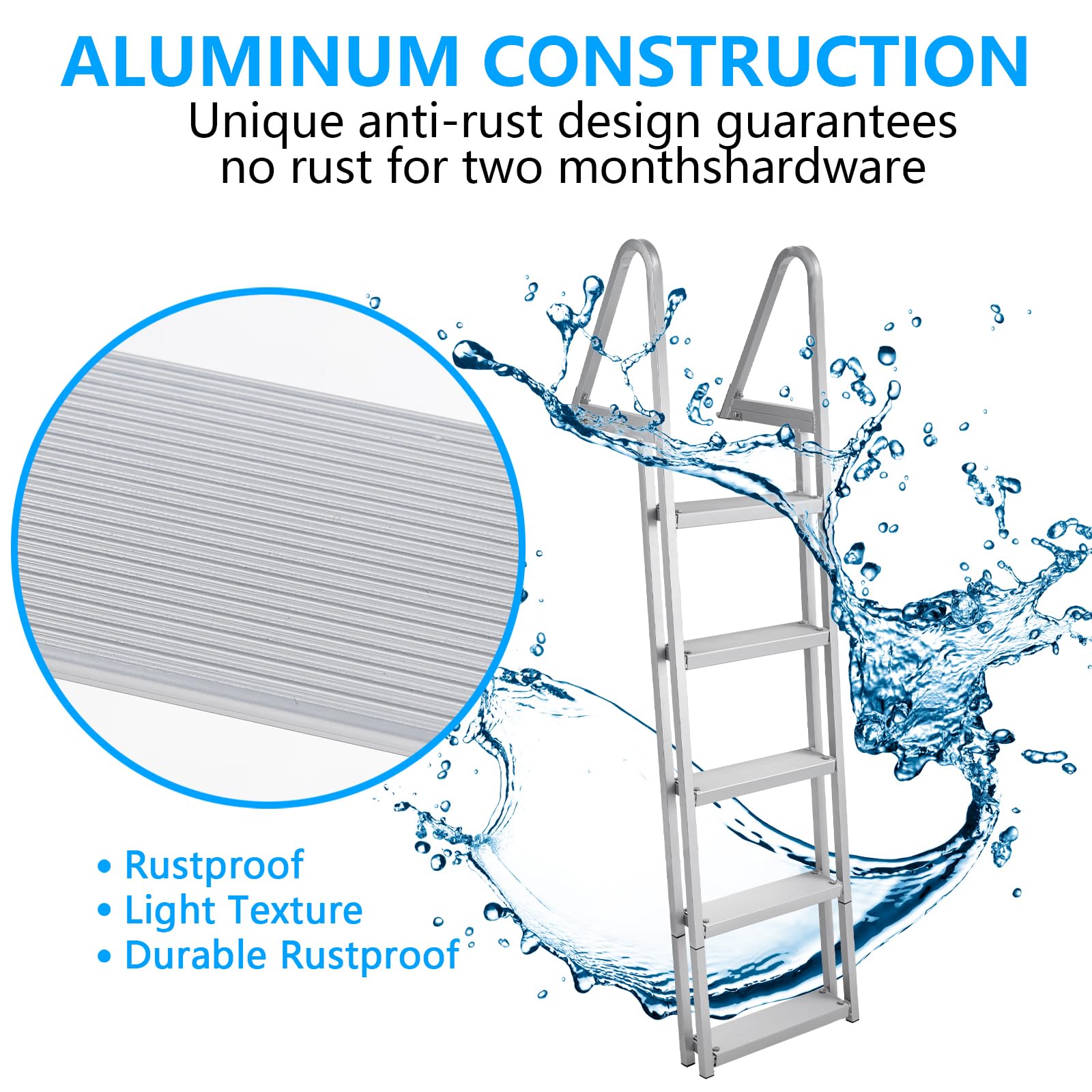 Garvee 3-Step Removable Dock Ladder, 350 lb Capacity Aluminum Alloy Boat Ladder with 4 in Non-Slip Steps & Dual Handrails for Docks, Pontoons, Pools