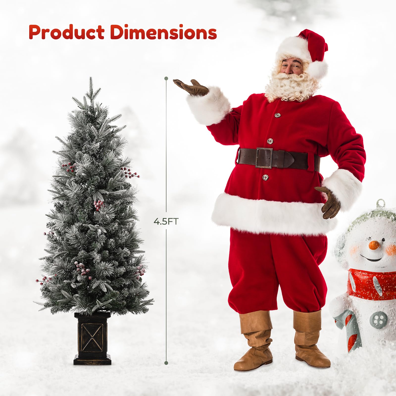 Garvee 4.5ft Xmas Tree, Pre Lit Snow Flocked Artificial Christmas Tree with 200 LED Lights & 8 Lighting Modes, Premium Christmas Pine Tree for Christmas Decoration, Yard, Home, Office