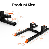 Garvee 60 Inch 4000lbs Clamp on Pallet Forks, Heavy Duty Quick Attach Bucket Fork for Tractor Bucket Loader Skid Steer with Adjustable Stabilizer Bar (18"-34")