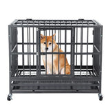 Garvee 45 inch Heavy Duty Indestructible Dog Crate Steel Escape Proof,Indoor Dog House High Anxiety Cage,Kennel with Wheels,Removable Tray - Black