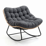Garvee Rocking Chair with Thick Cushion, 450 LBS Capacity, Heavy Duty Metal Frame Patio Rocker, Curved Leg Wicker Rattan Armchair for Indoor Outdoor Lounge Decking, Gray - Dark Gray|Without Side Pocket
