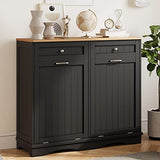 Garvee Kitchen Trash Storage: Double Tilt-Out, Drawer, Black Wood