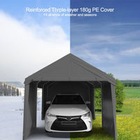 Garvee 13'x20' Portable Garage with Heavy Duty Canopy, Reinforced Steel Poles, 4 Roll-Up Doors for Pickup, Boat, and Equipment, Silver Grey