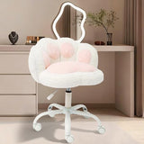 Garvee Vanity Chair with Cat Paw Back, Armless Desk Chair Cute Small Office Chair with Wheels, Teddy Fabric 360°Rotating Computer Chair, Adjustable Height for Vanity, Office, Bedroom, White - White