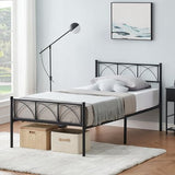 Garvee Modern Iron Bed Frame with Headboard & Footboard, Firm Metal Support, Under Bed Storage, Easy Assembly, Black, Twin - Black