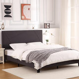 Garvee Full Size Bed Frame with Upholstered Geometric Headboard, Heavy-Duty Platform Bed, No Box Spring Needed, Dark Grey - Gray