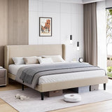 Garvee King Bed Frame, Platform Bed Frame with Upholstered Wingback Headboard, Heavy-Duty Frame Support, Noise-Free, Easy Assembly, No Box Spring Needed, Beige - Beige